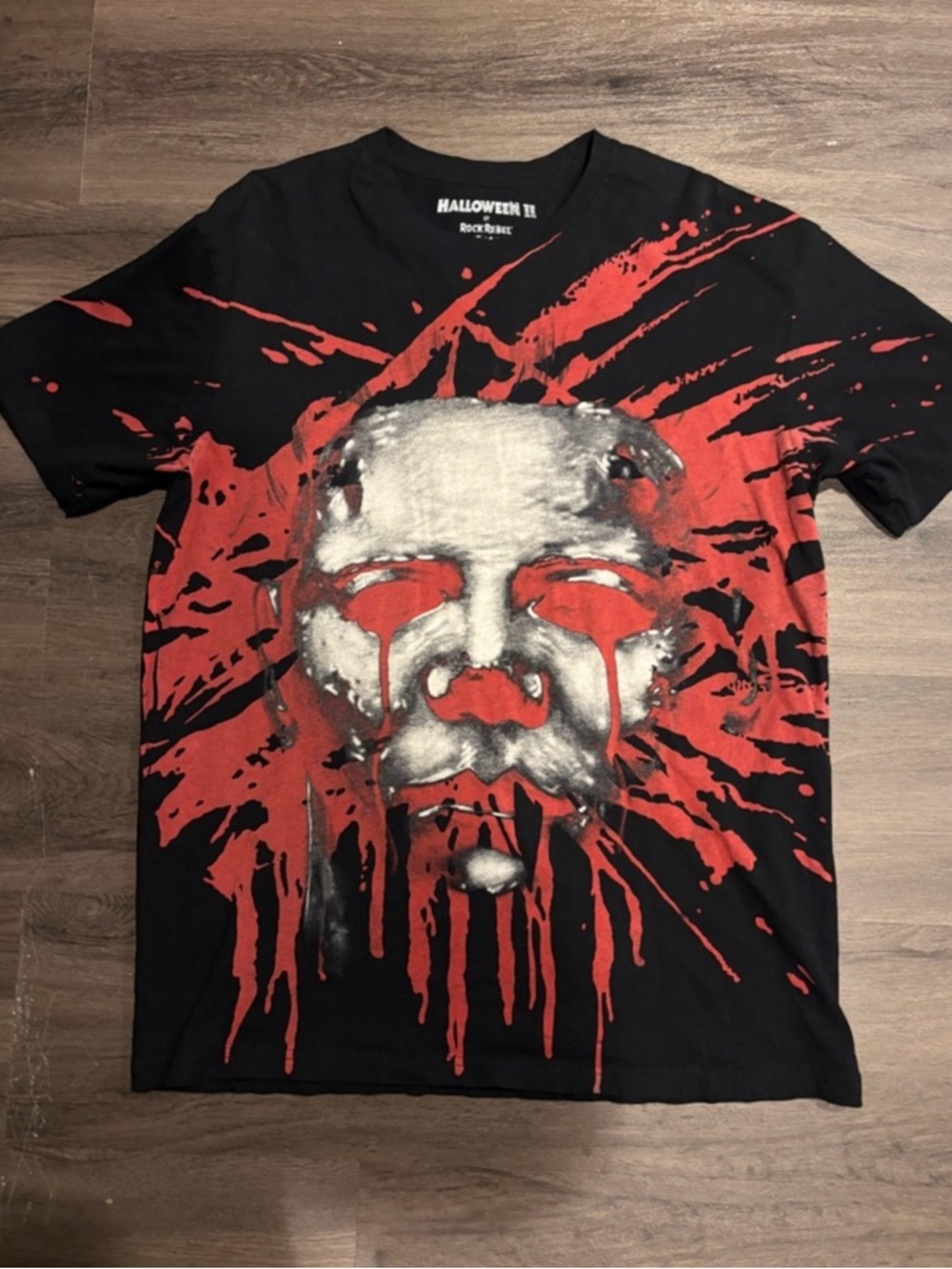 Halloween II Graphic Tee - Black with Red & Gray Horror Print